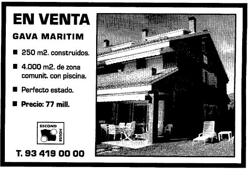 Anunci de venda de segona mà d'una casa del Residencial Gavà Marítim publicat al diari La Vanguardia el 3 de Novembre de1998
